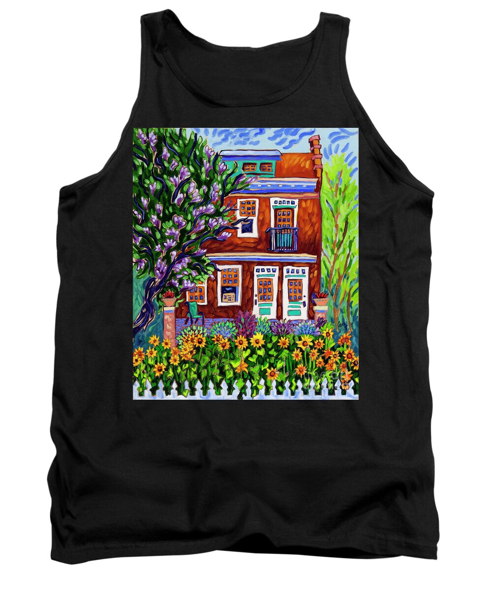 Richmond Tank Top featuring the painting Rowhouse Sunflowers by Cathy Carey