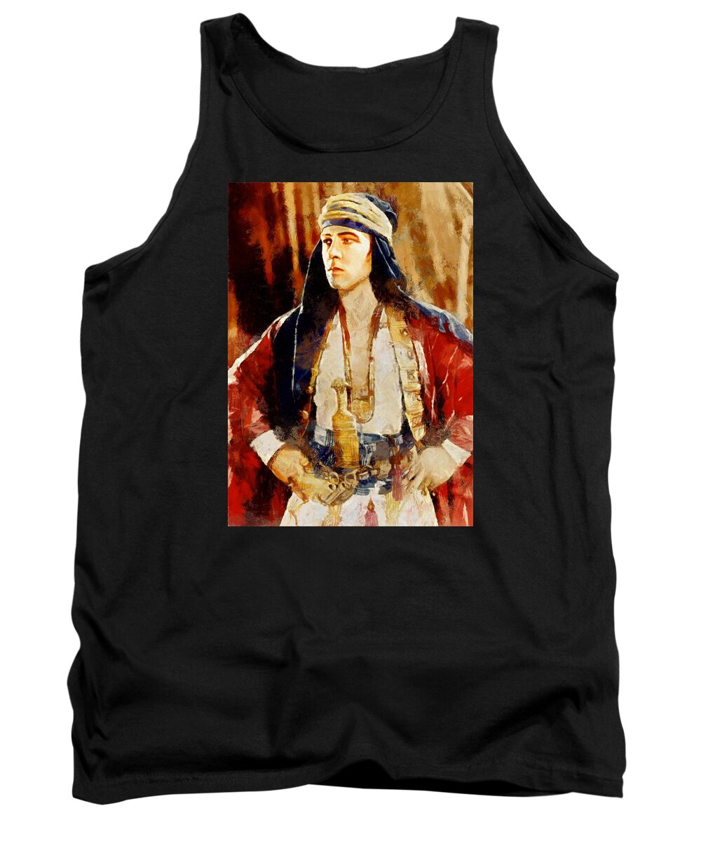 Rudolph Valentino Tank Top featuring the digital art Rudolph Valentino as The Sheikh by Charmaine Zoe