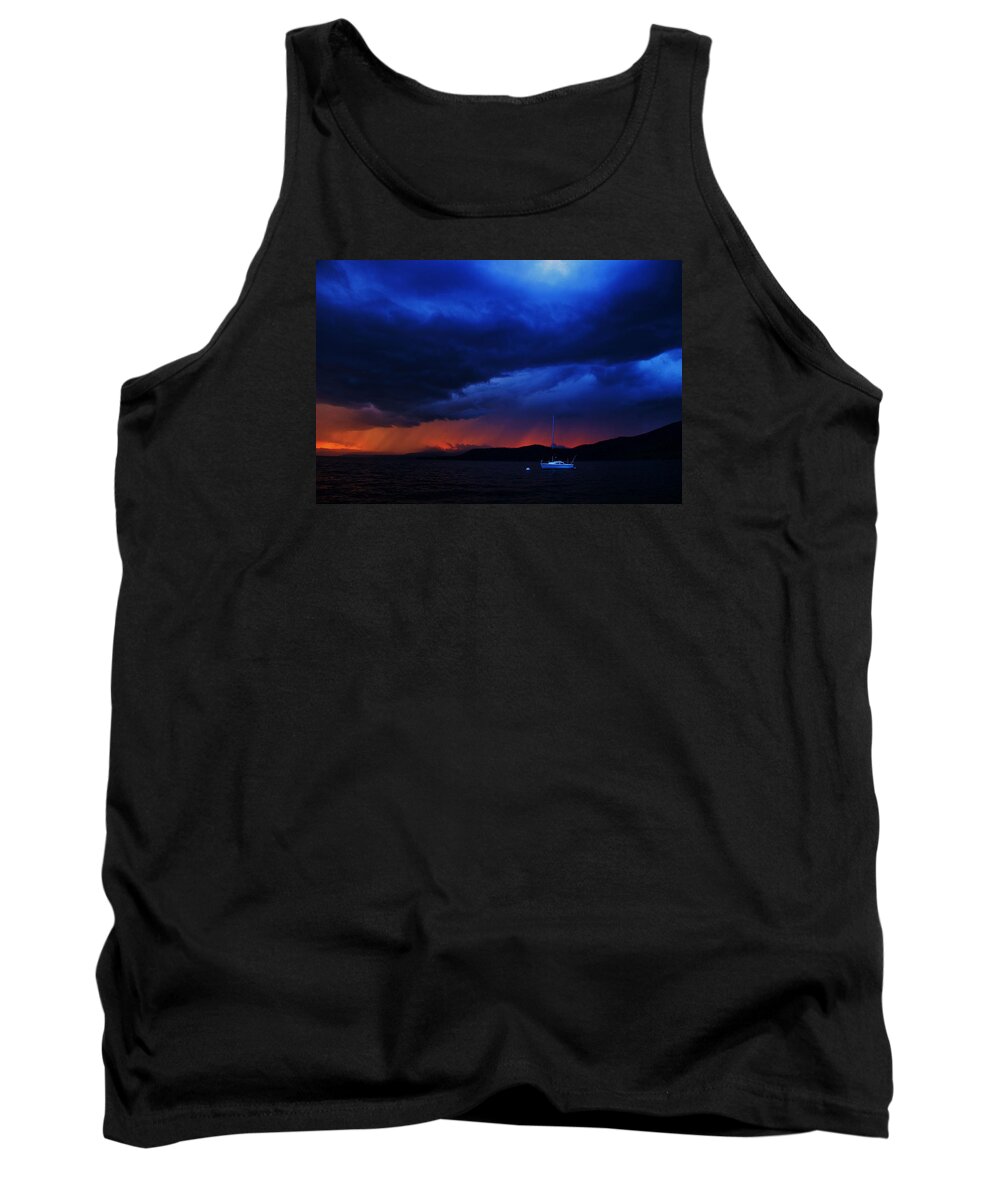 Lake Tahoe Tank Top featuring the photograph Sailboat in Thunderstorm by Sean Sarsfield