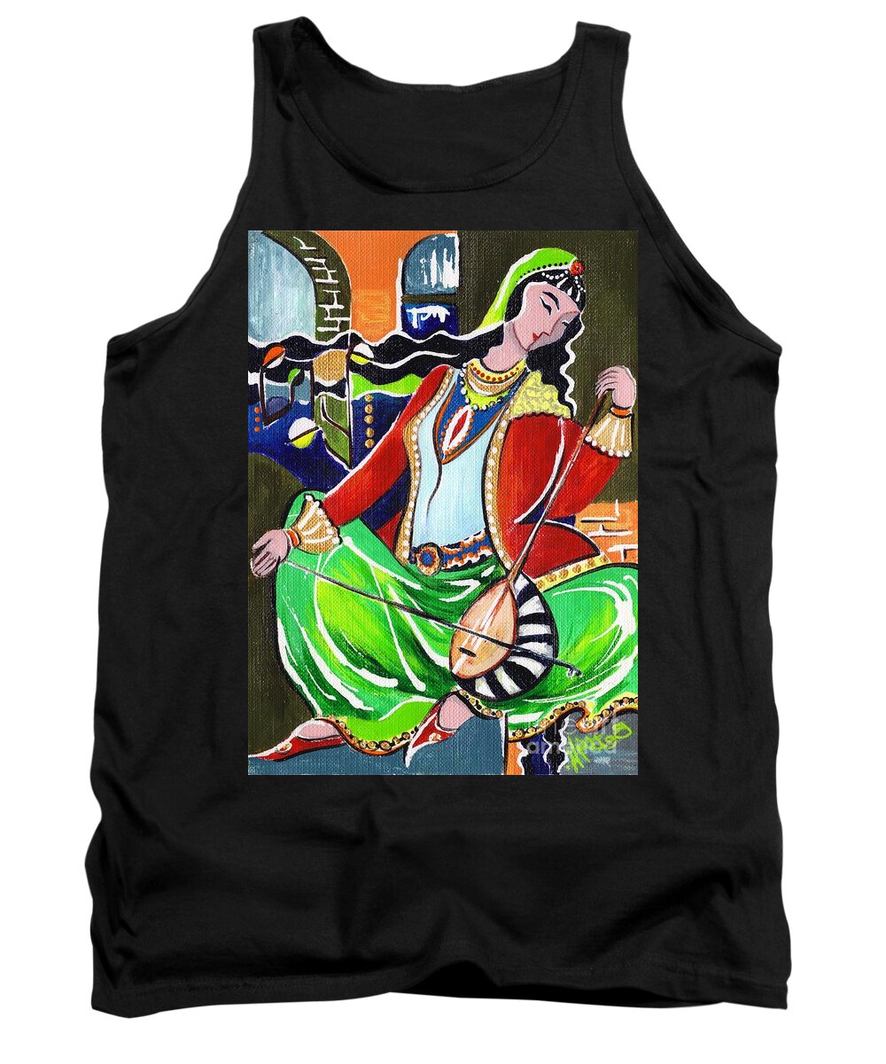 Musical Instruments Tank Top featuring the painting Sallaneh and Its Player by Elisabeta Hermann