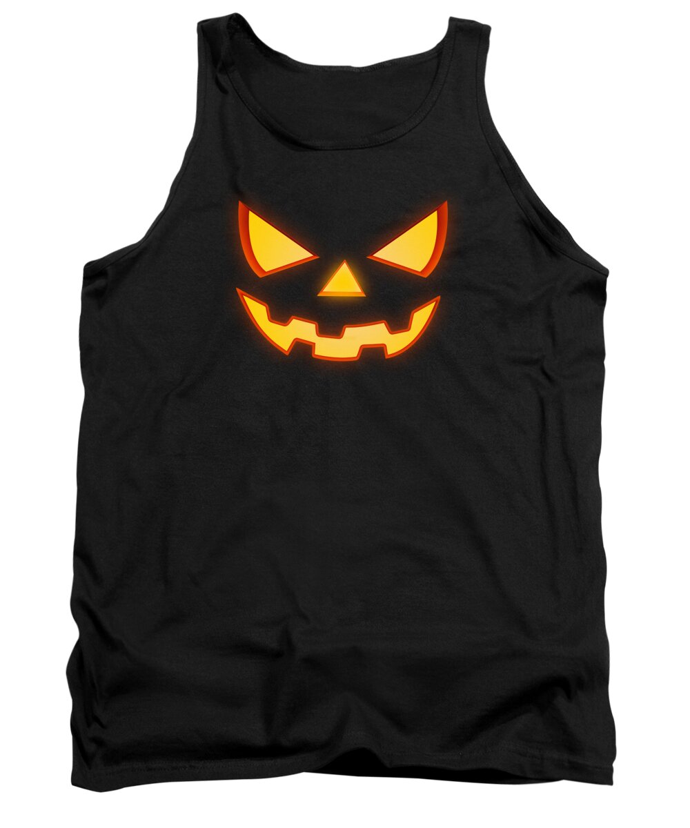 Scary Tank Top featuring the digital art Scary Halloween Horror Pumpkin Face by Philipp Rietz