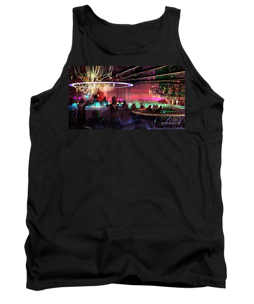 Club Tank Top featuring the painting Sci-fi lounge by Tithi Luadthong