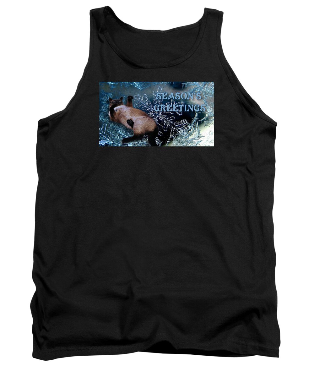Siamese Tank Top featuring the digital art Seasons Greetings by Theresa Campbell