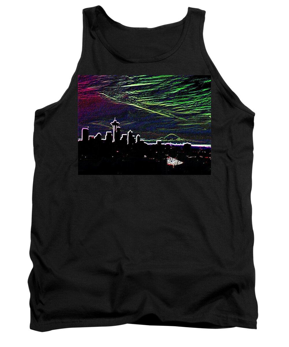 Seattle Tank Top featuring the digital art Seattle and Da Mountain by Tim Allen