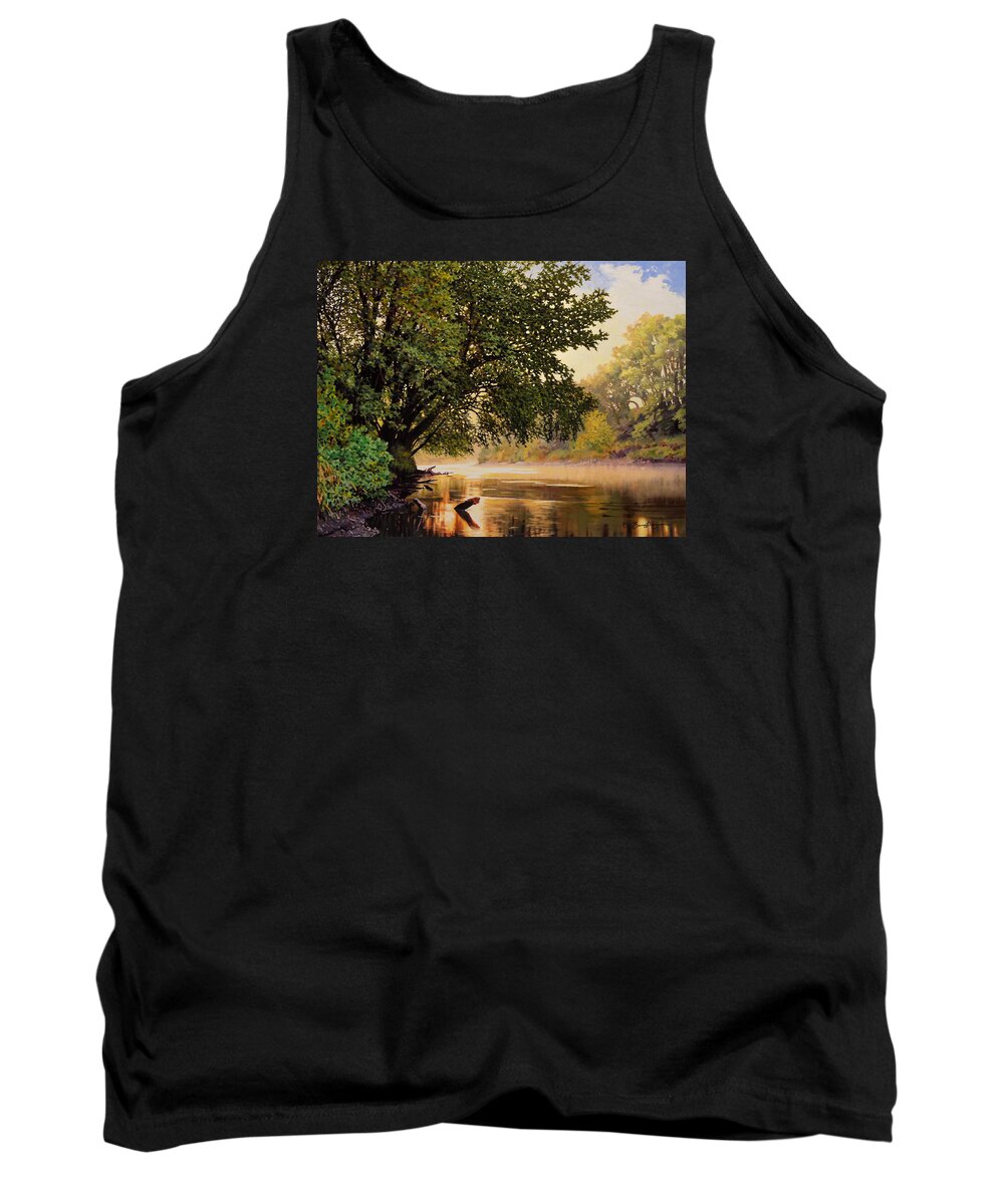 Landscape Tank Top featuring the painting September Dawn, Little Sioux River - studio painting by Bruce Morrison