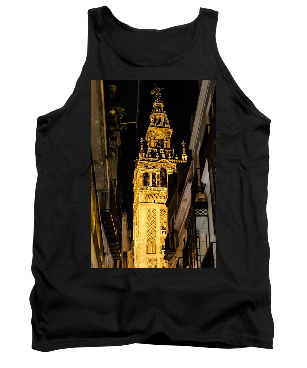 Cathedral Tank Top featuring the photograph Seville - The Giralda at night by AM FineArtPrints