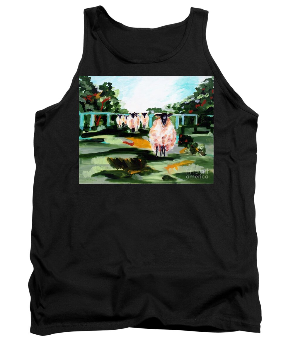 Abstract Landscape Tank Top featuring the painting Sheeps by Lidija Ivanek - SiLa