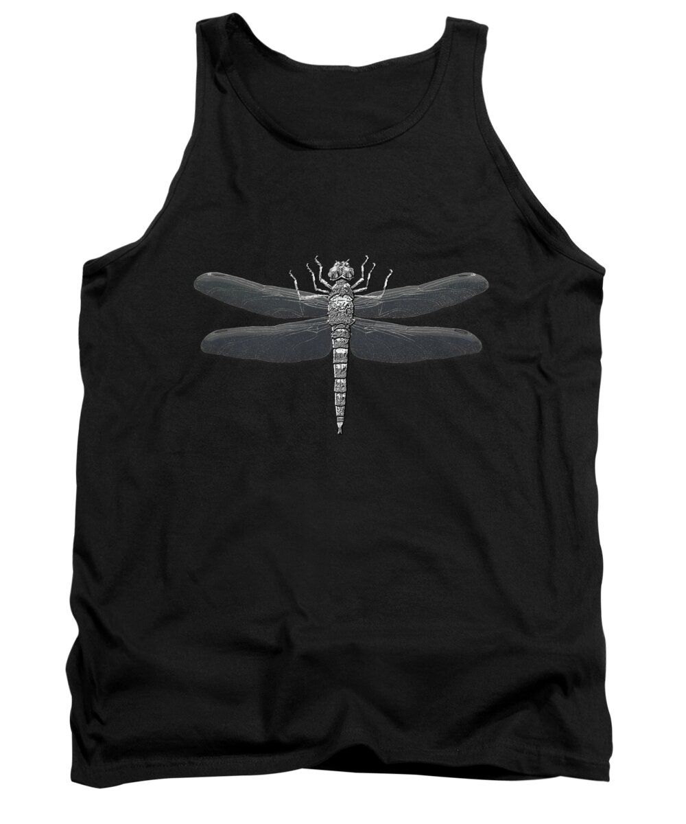 'beasts Creatures And Critters' Collection By Serge Averbukh Tank Top featuring the digital art Silver Dragonfly on Black Canvas by Serge Averbukh