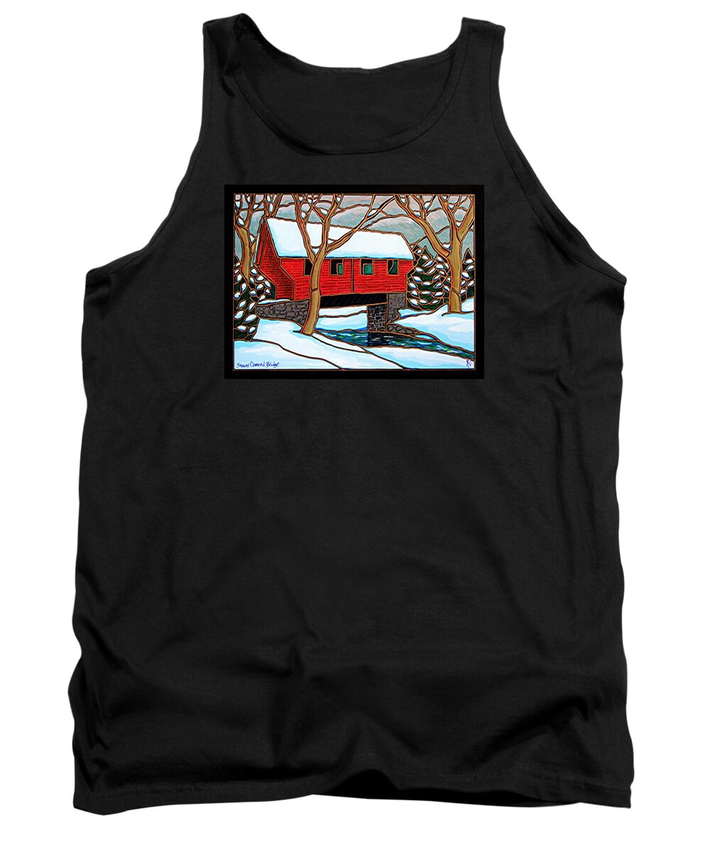 Covered Bridge Tank Top featuring the painting Snowy Covered Bridge by Jim Harris
