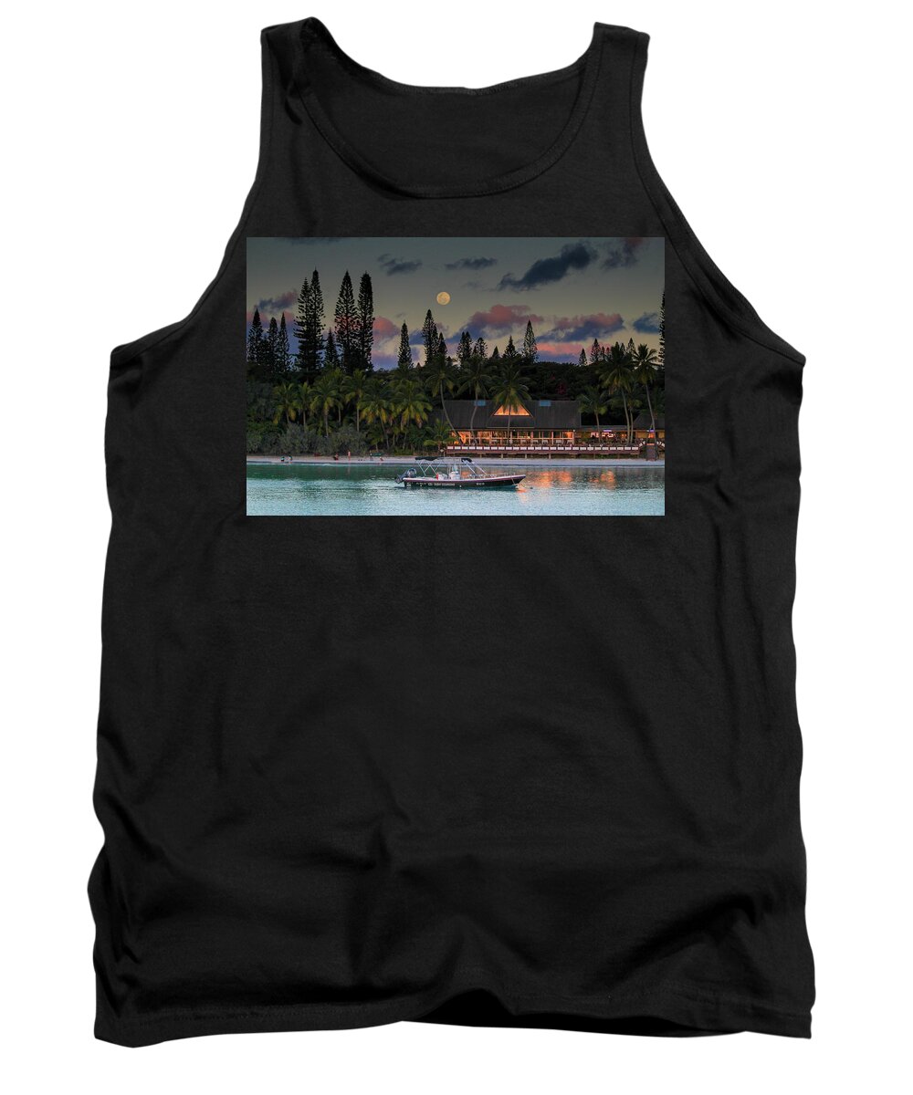 Beach Tank Top featuring the photograph South Pacific Moonrise by Steve Darden