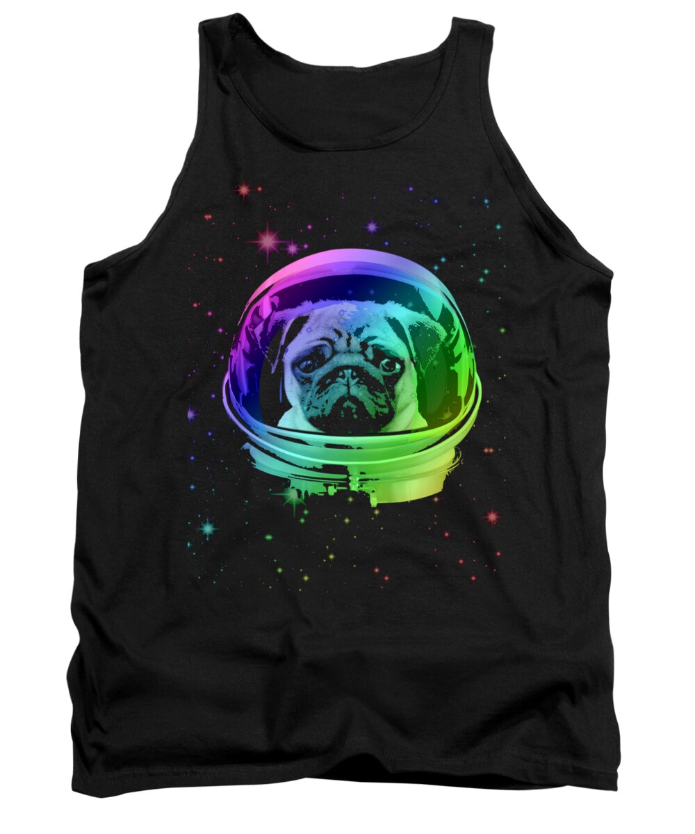 Pug Tank Top featuring the mixed media Space Pug by Filip Schpindel