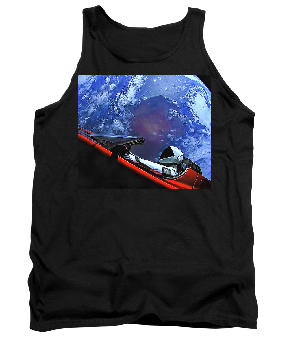 Starman Tank Top featuring the photograph Starman in Tesla with planet earth by SpaceX