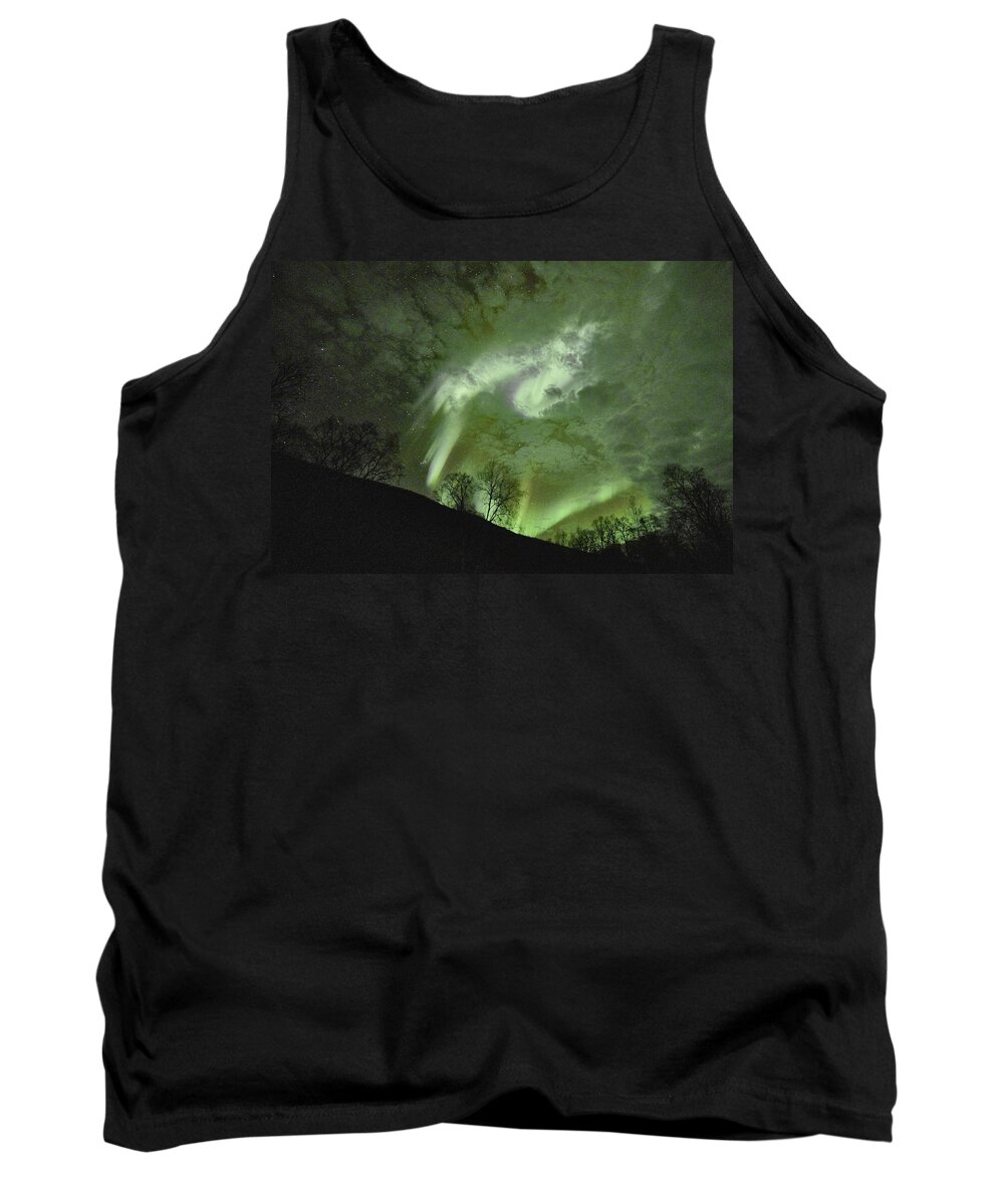 Sky Tank Top featuring the photograph Stars, Clouds and Northern Lights by Pekka Sammallahti