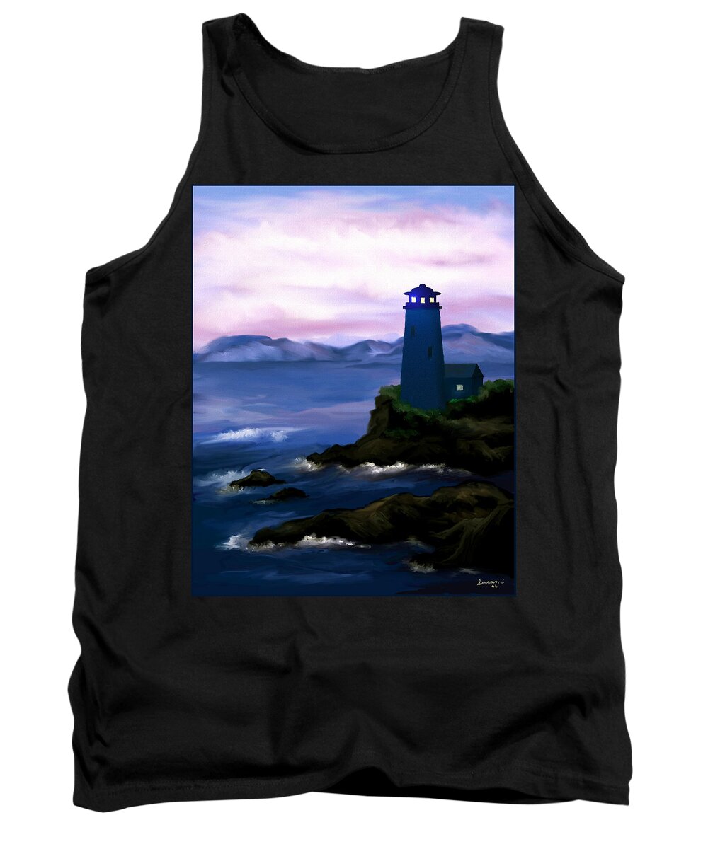 Digital Art Tank Top featuring the painting Stormy Blue Night by Susan Kinney
