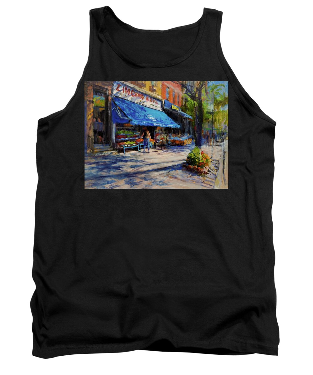 Family Business Tank Top featuring the painting Summer Afternoon, Columbus Avenue by Peter Salwen