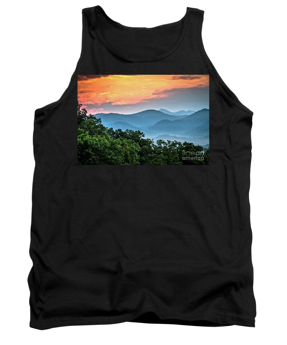 Smoky Tank Top featuring the photograph Sunrise Over the Smoky's by Douglas Stucky