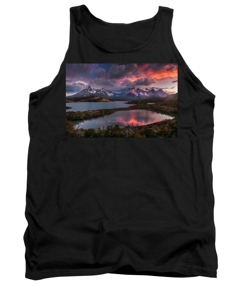 Chile Tank Top featuring the photograph Sunrise spectacular at Torres Del Paine. by Usha Peddamatham