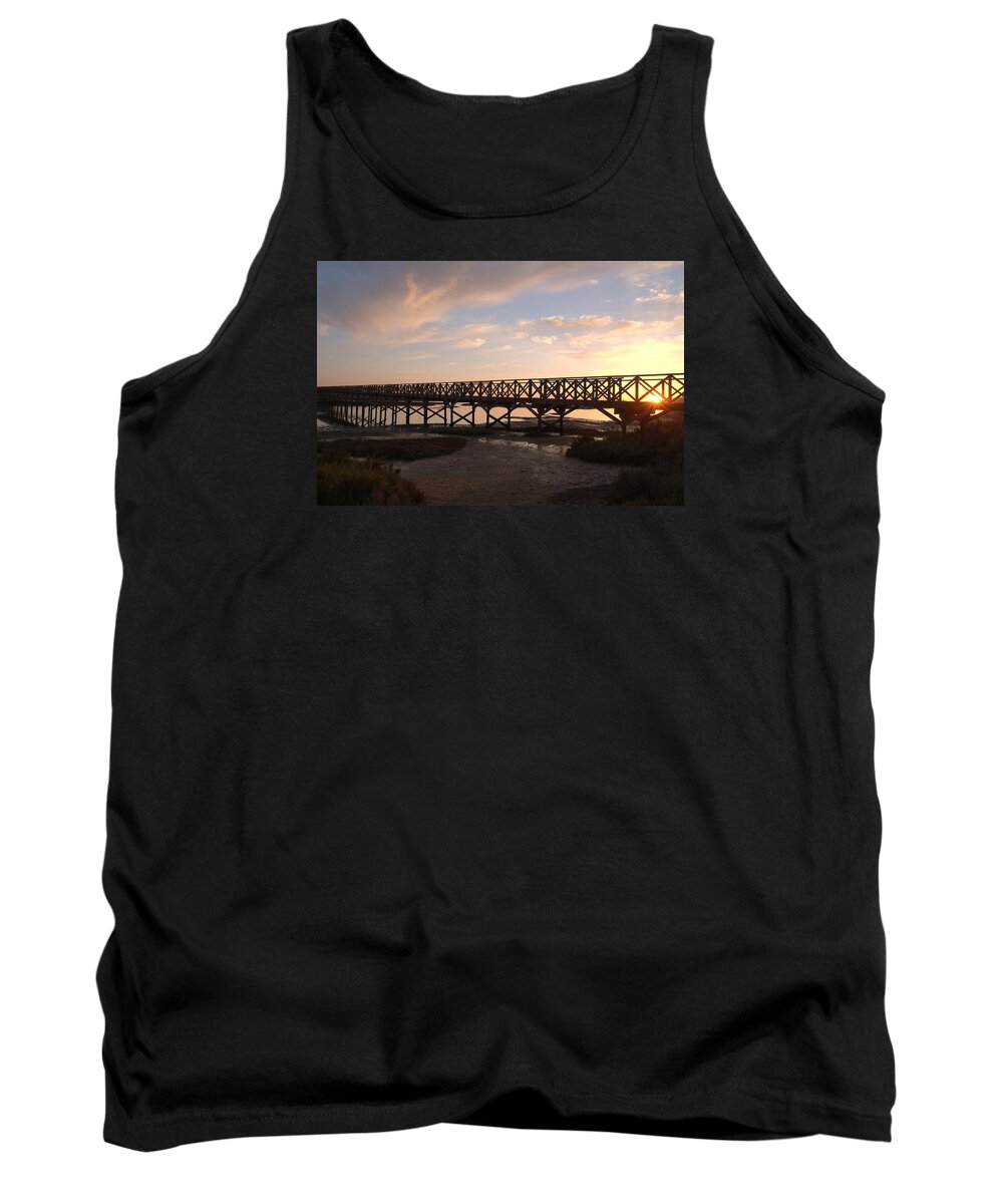 Quinta Do Lago Tank Top featuring the photograph Sunset at the wooden bridge by Angelo DeVal