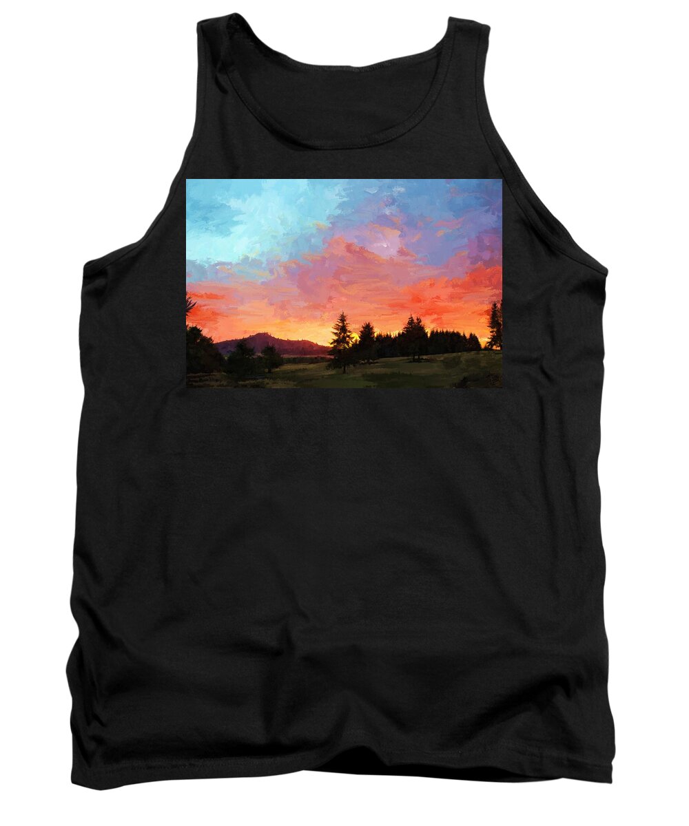 Beautiful Tank Top featuring the digital art Sunset in Oregon by Debra Baldwin