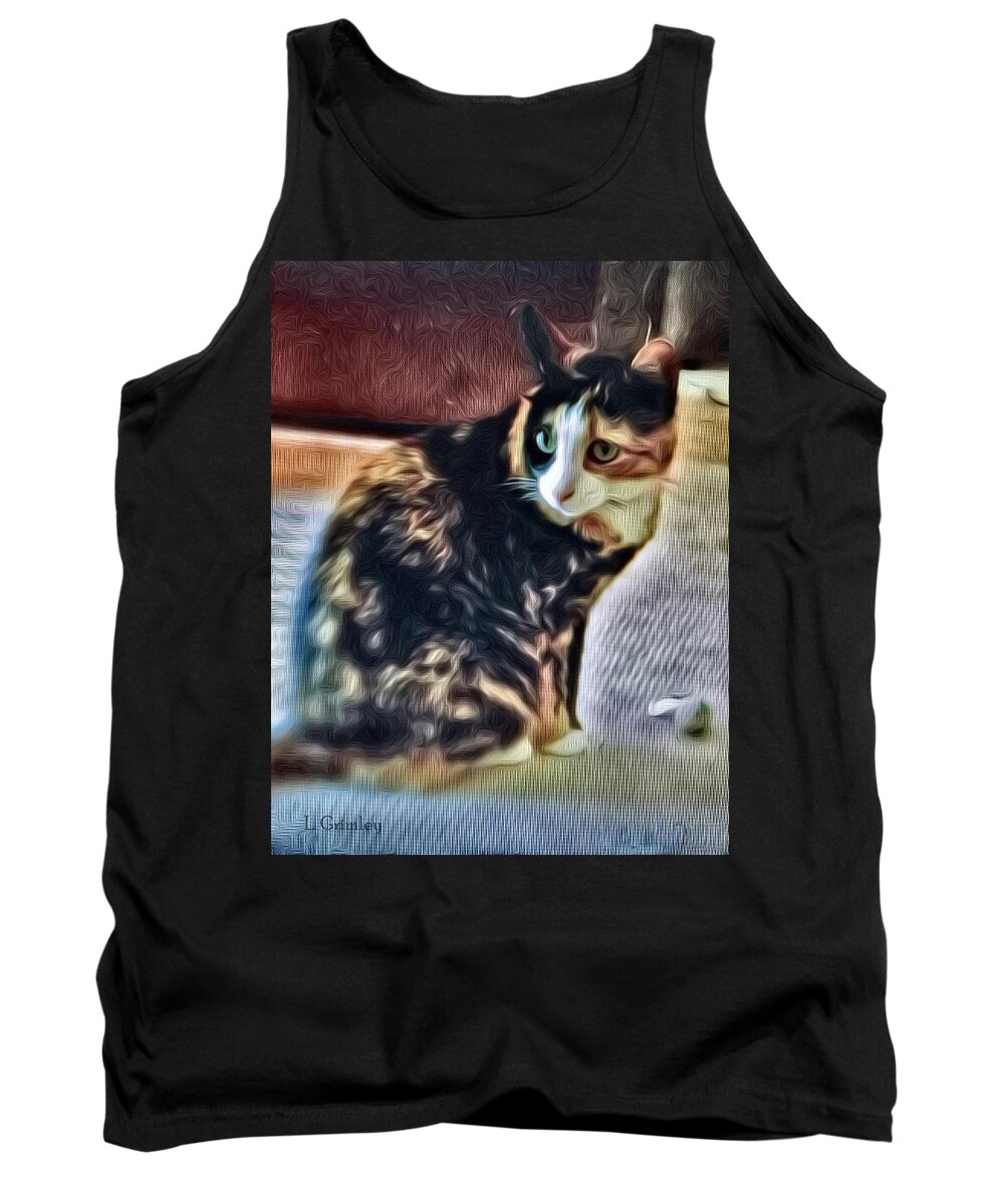 Cat Tank Top featuring the digital art Suzie II by Lessandra Grimley