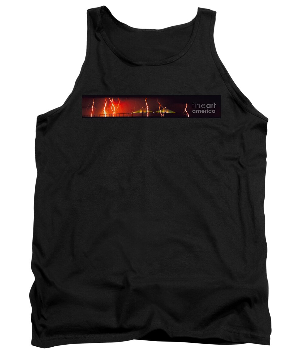 Panorama Tank Top featuring the photograph Tampa Bay Lightning over the Skyway Bridge by Rolf Bertram