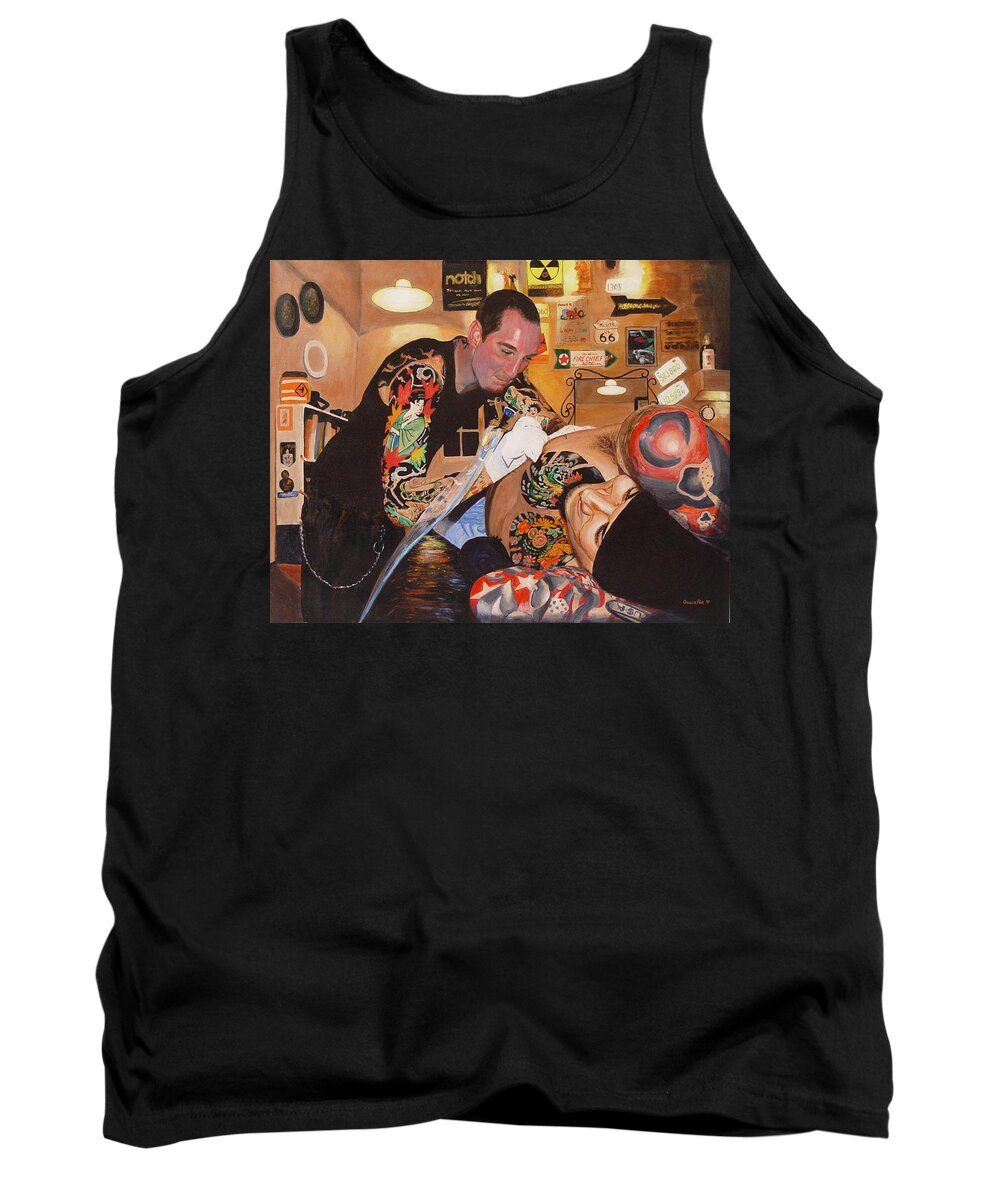 Portrait Tank Top featuring the painting Tattoo Artist by Quwatha Valentine
