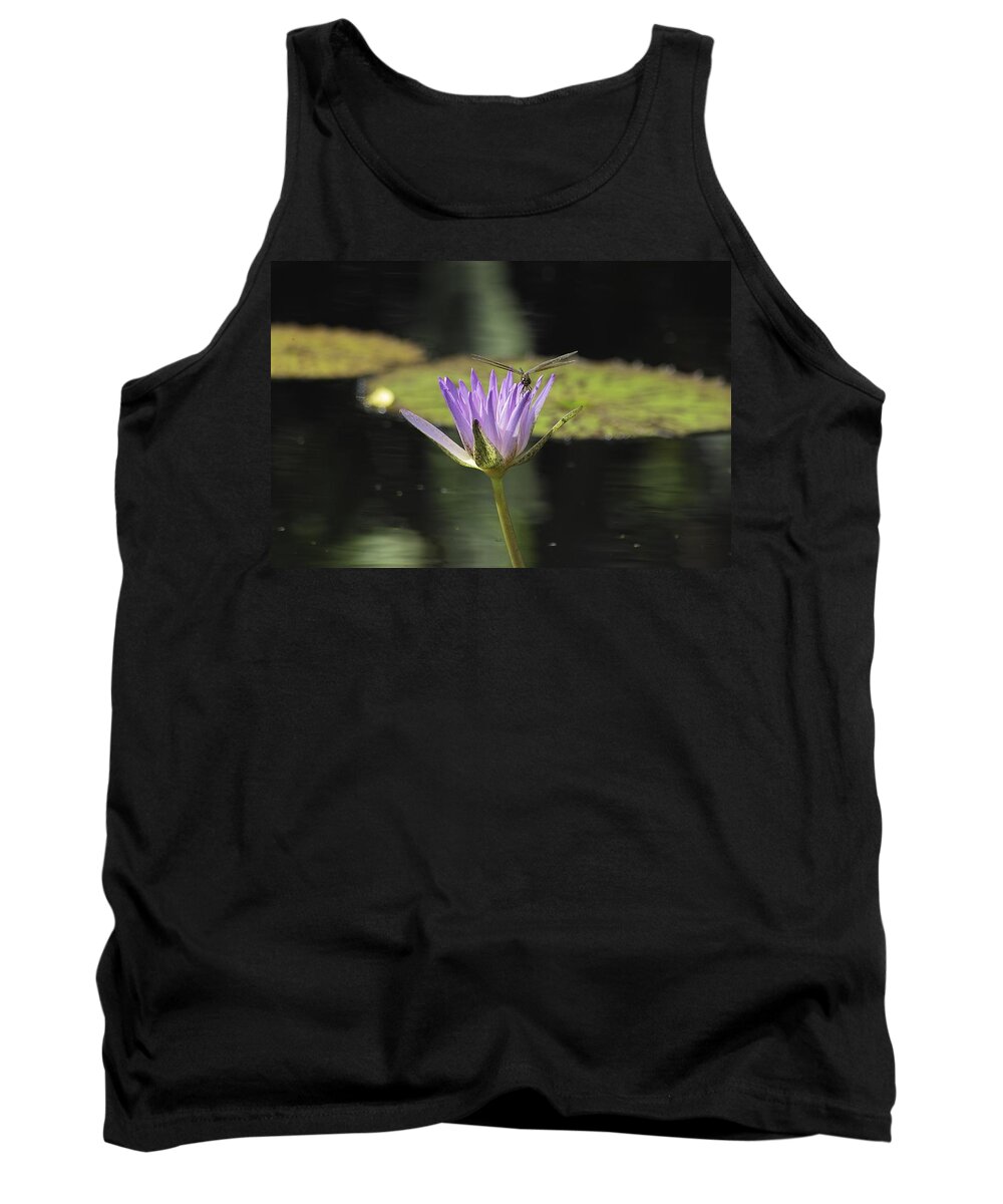 Fairchildtropicalgardens Tank Top featuring the photograph The Dragonfly and the Lily by Gary Dean Mercer Clark