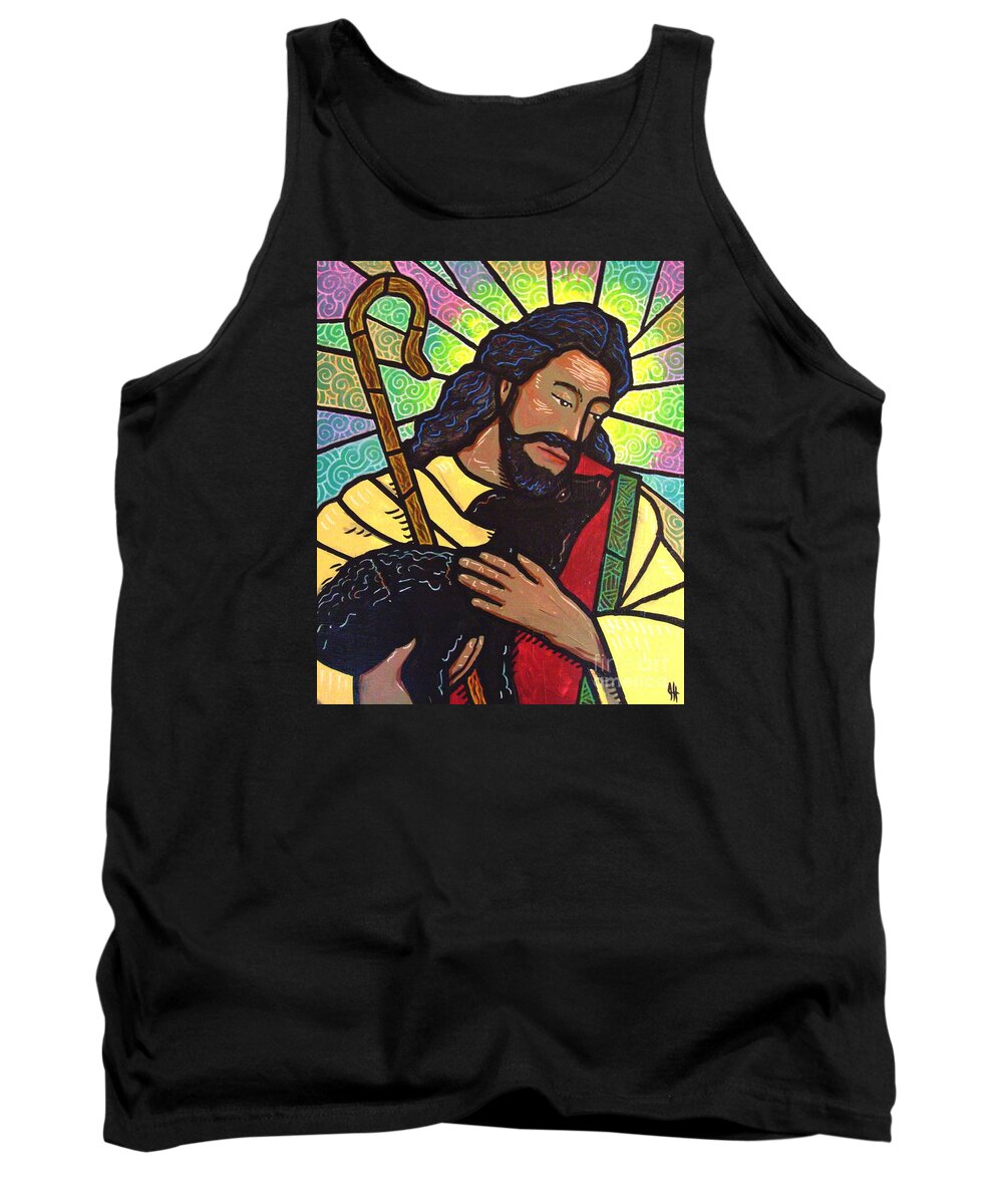 Jesus Tank Top featuring the painting The Good Shepherd - practice painting two by Jim Harris