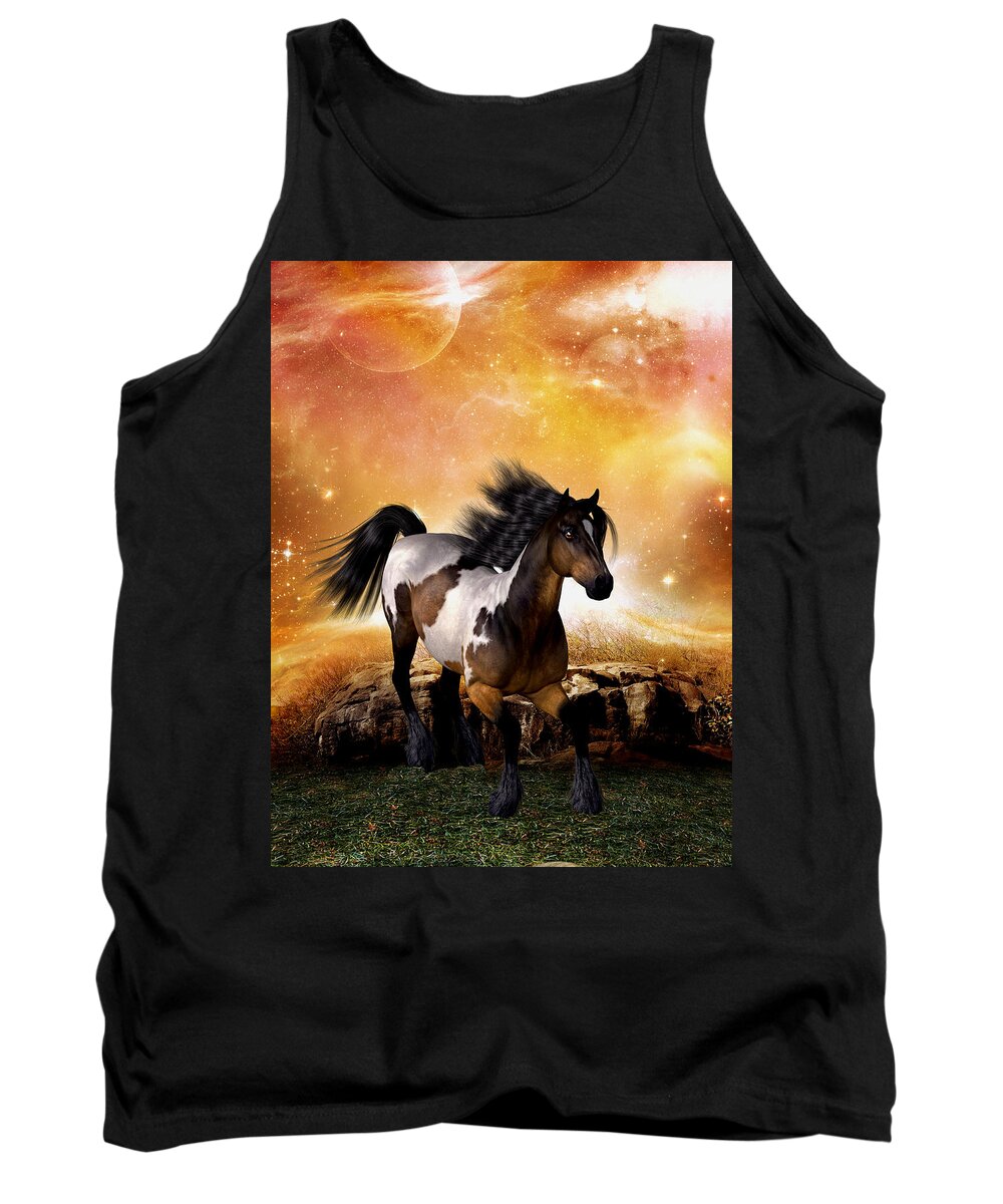 The Horse - Moonlight Run Tank Top featuring the digital art The Horse - moonlight run by John Junek