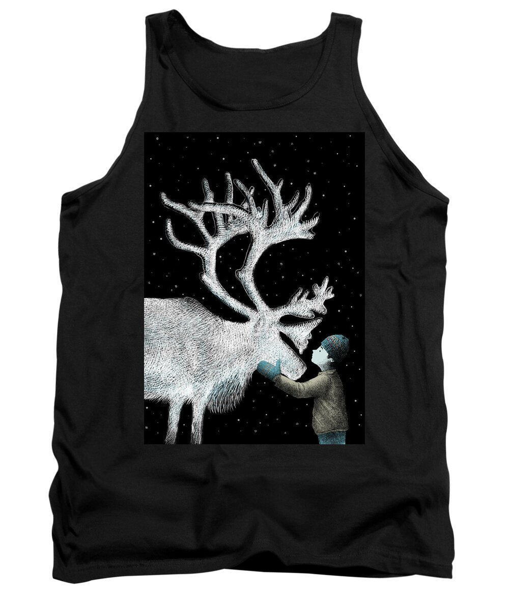 Reindeer Tank Top featuring the drawing The Ice Garden by Eric Fan