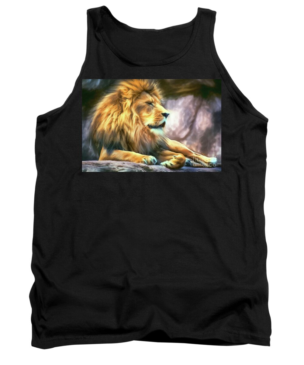 Lion Tank Top featuring the painting The King Of Cool by Tina LeCour