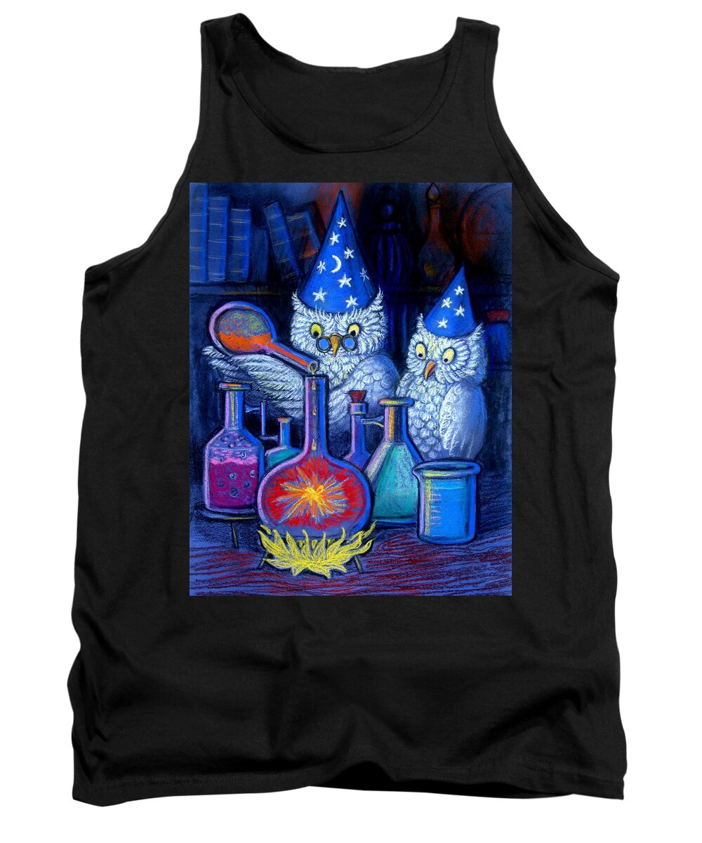 Fantasy Tank Top featuring the painting The Owl Chemists by Sue Halstenberg
