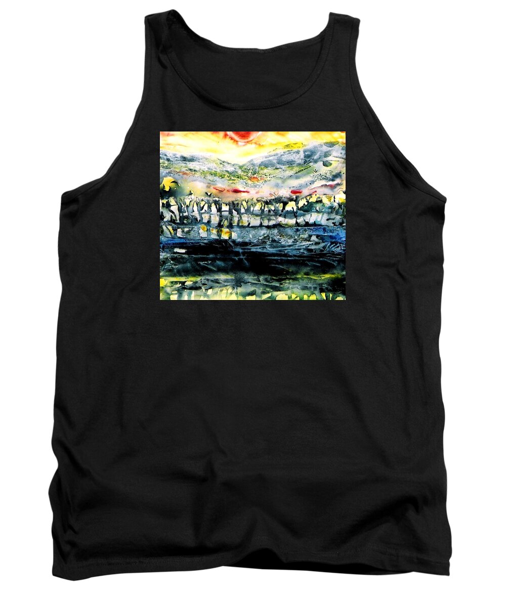 Sunrise Tank Top featuring the painting The Twisted Reach of Crazy Sorrow by Trudi Doyle