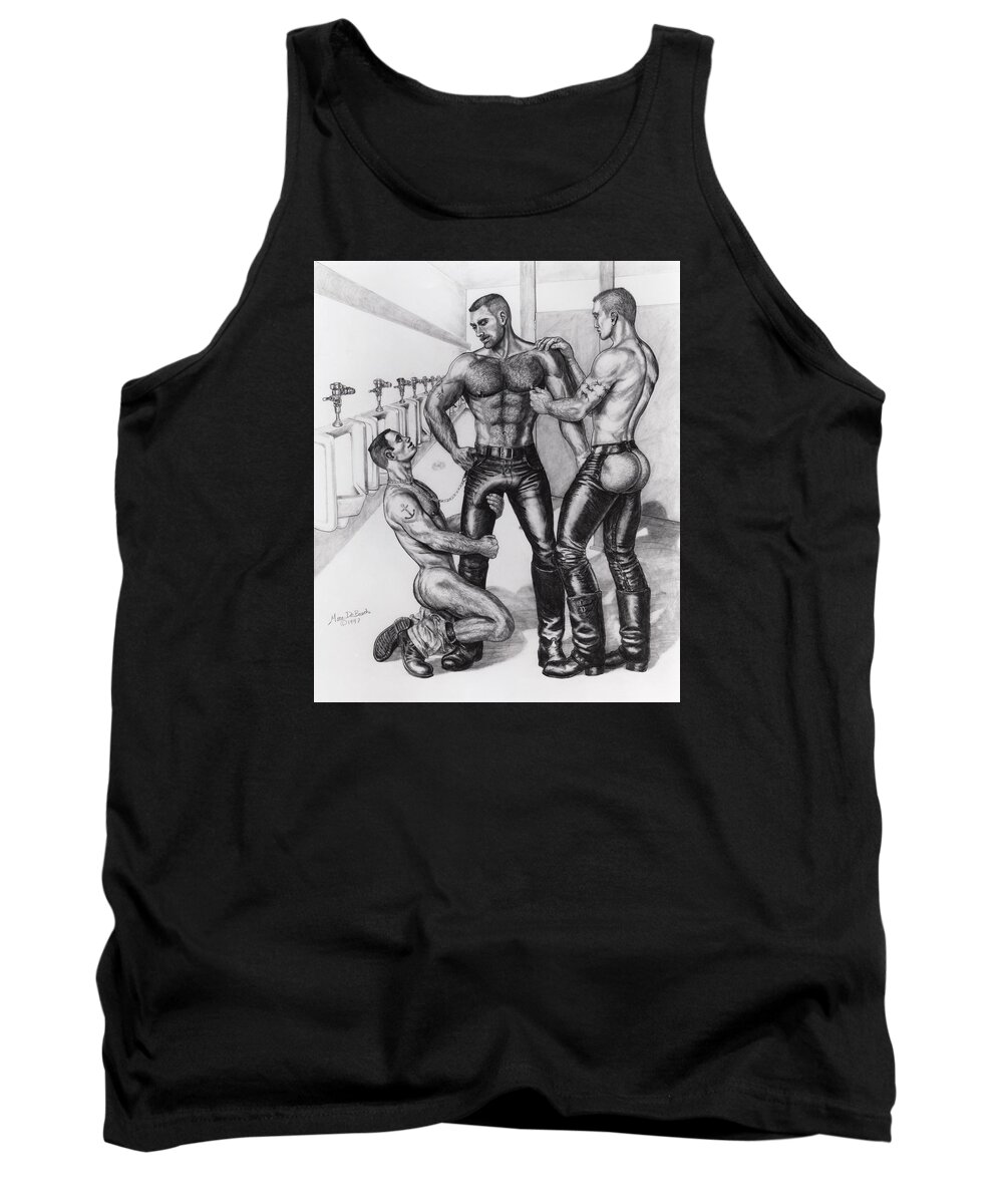 Hairy Tank Top featuring the painting Threeway in Tearoom by Marc DeBauch