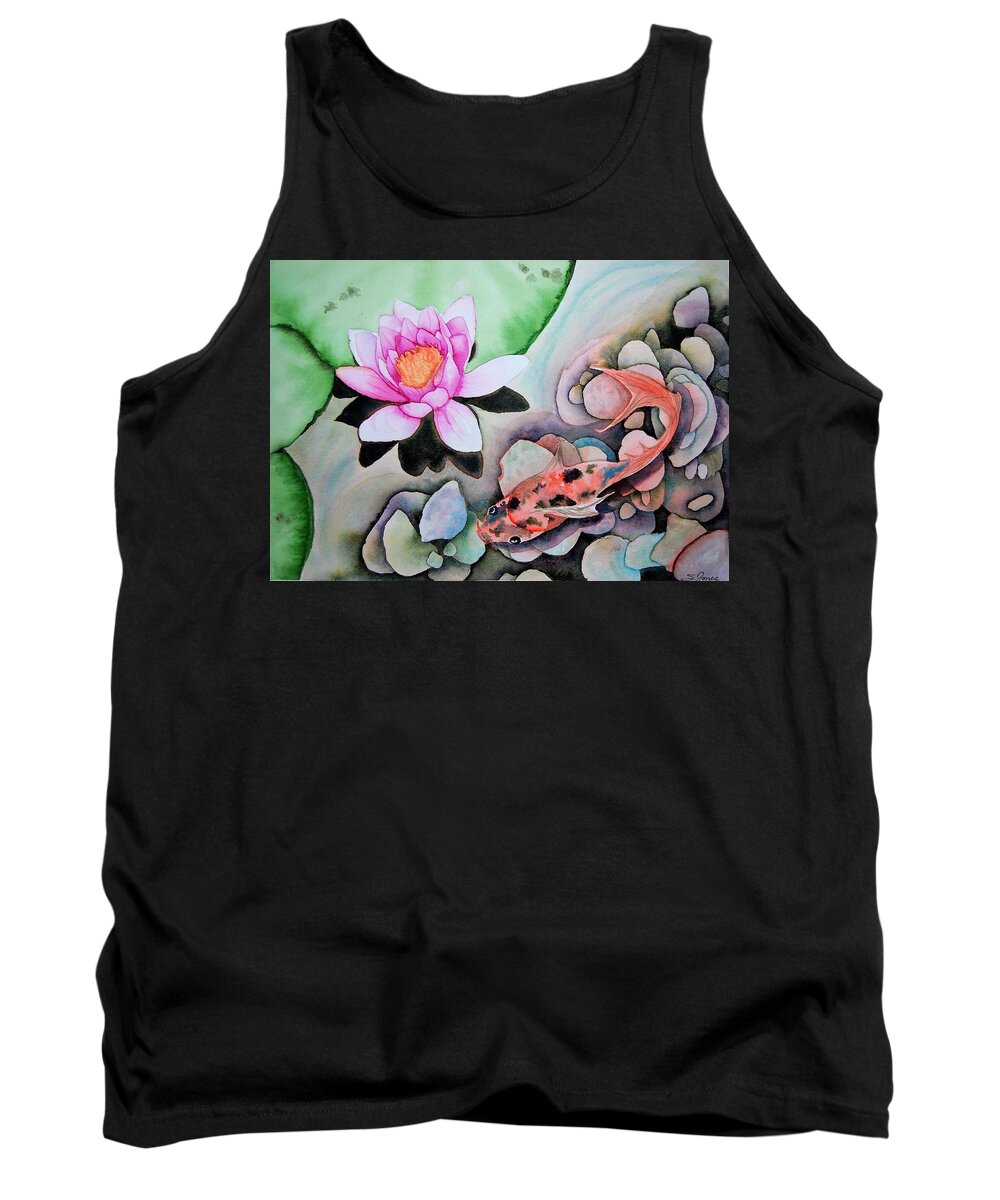 Water Lily Tank Top featuring the painting Stone's Throw by Sonja Jones