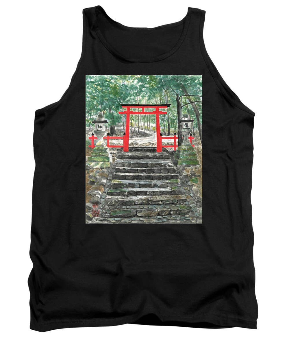 Landscape Tank Top featuring the painting Tranquility Torii Gate by Terri Harris