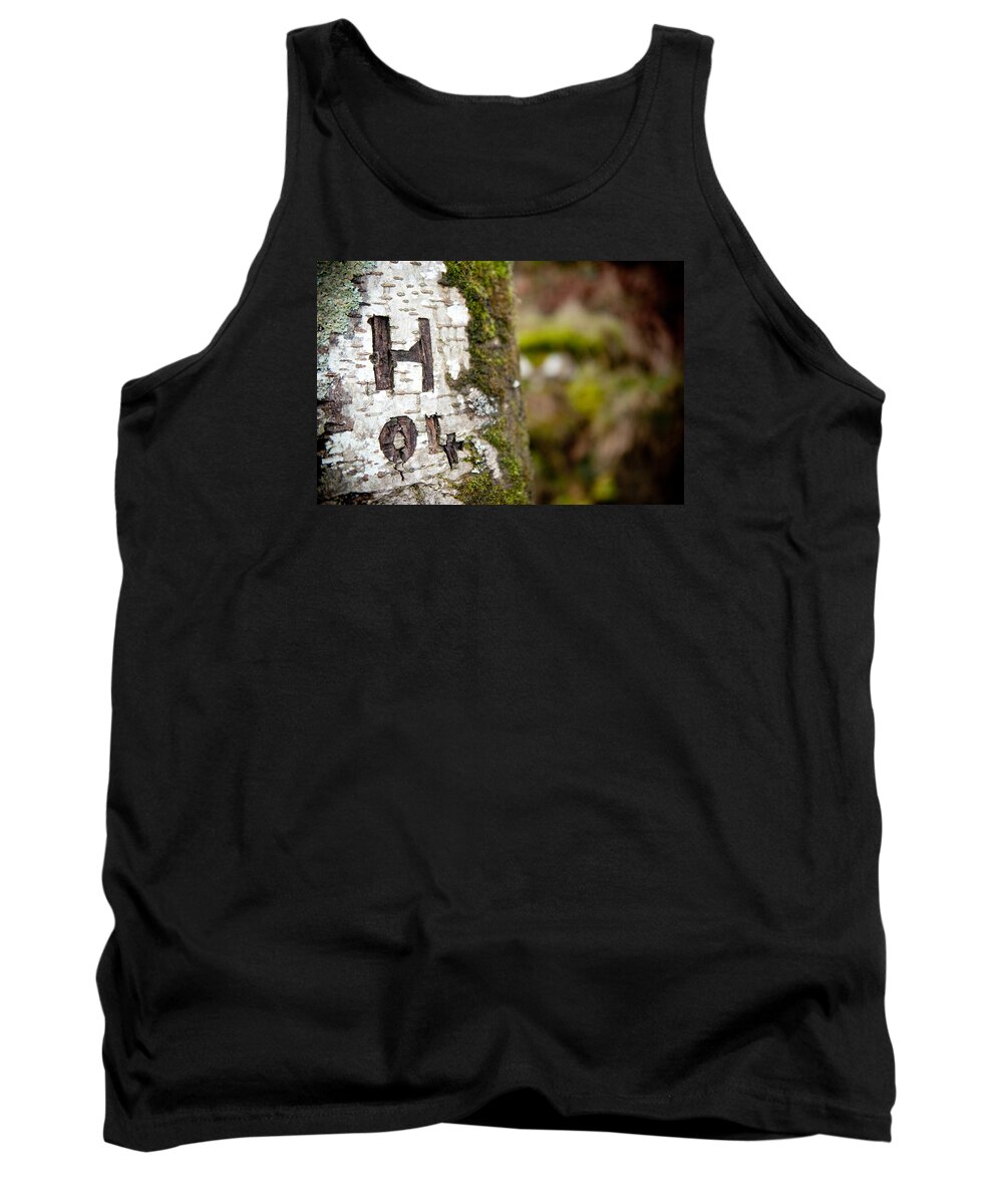 Tree Tank Top featuring the photograph Tree Bark Graffiti - H 04 by Helen Jackson