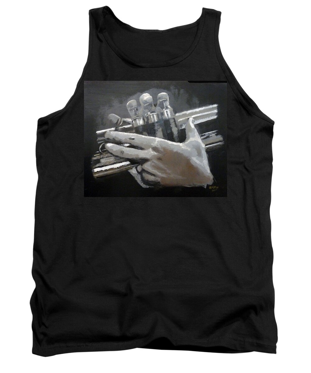 Trumpet Valves Tank Top featuring the painting Trumpet Hands by Richard Le Page