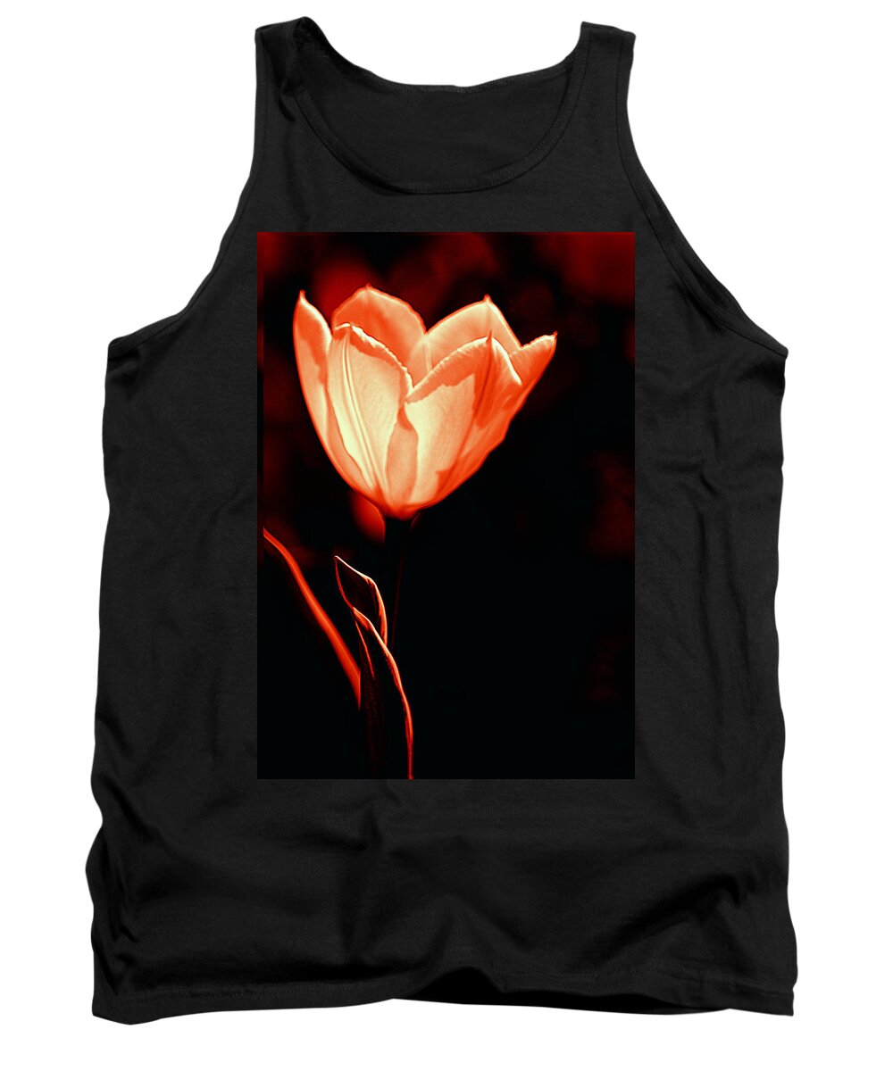 Art Tank Top featuring the photograph Tulip I Orange on Black by Joan Han