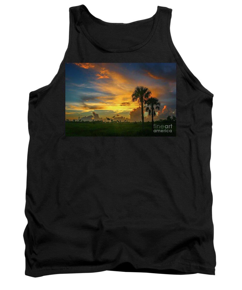 Palm Tank Top featuring the photograph Two Palm Silhouette Sunrise by Tom Claud