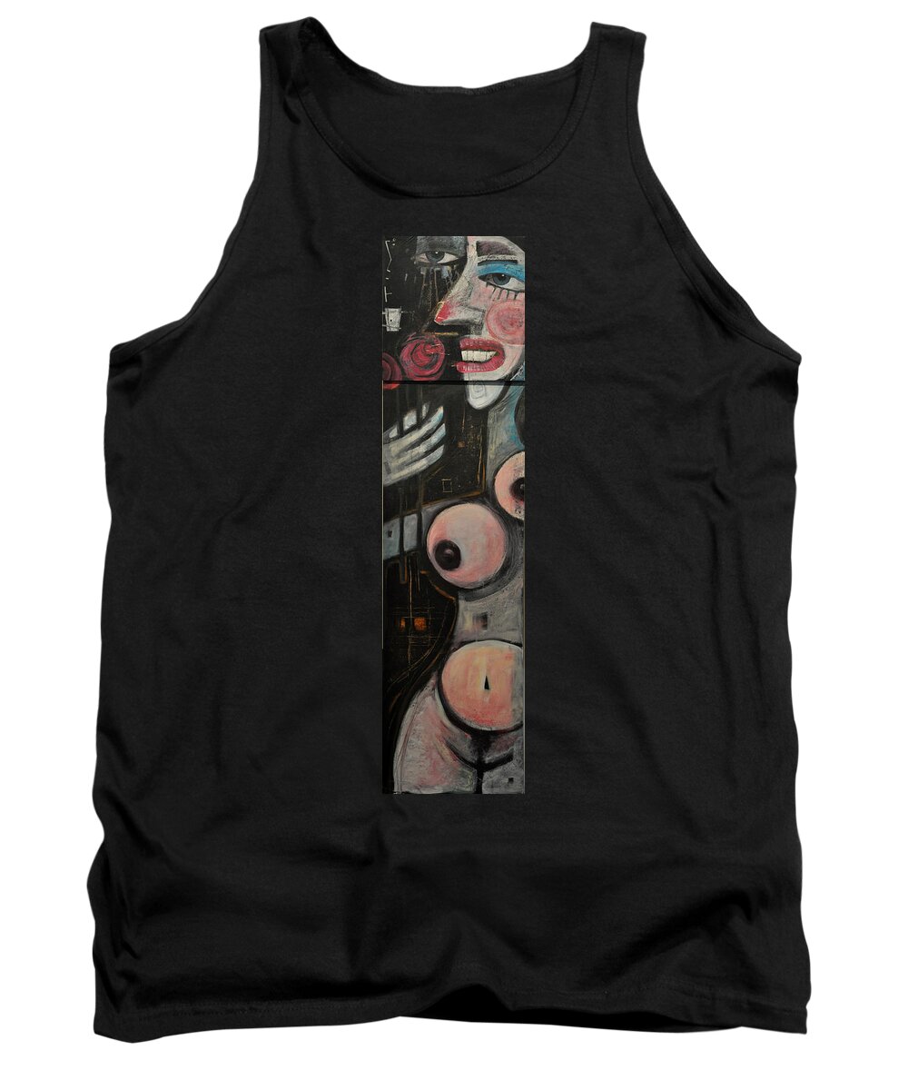 Nude Tank Top featuring the painting Two Roses by Tim Nyberg
