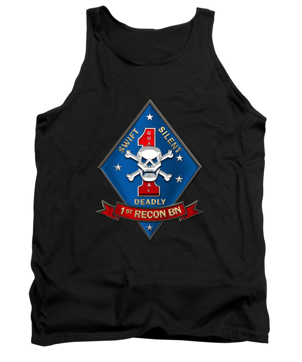 'military Insignia & Heraldry' Collection By Serge Averbukh Tank Top featuring the digital art U S M C 1st Reconnaissance Battalion - 1st Recon Bn Insignia over Black Velvet by Serge Averbukh