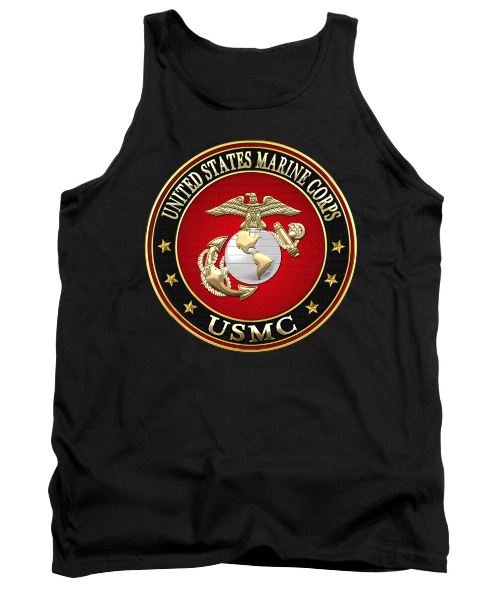 'military Insignia & Heraldry 3d' Collection By Serge Averbukh Tank Top featuring the digital art U S M C Eagle Globe and Anchor - E G A on Black Velvet by Serge Averbukh