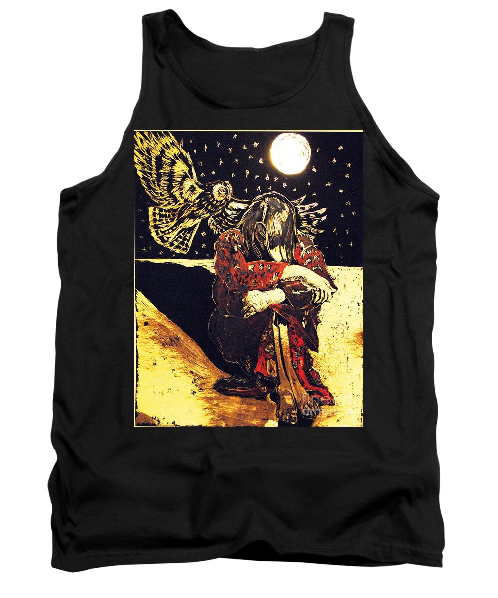 Nightscape Tank Top featuring the mixed media Under the Stars by Lori Moon