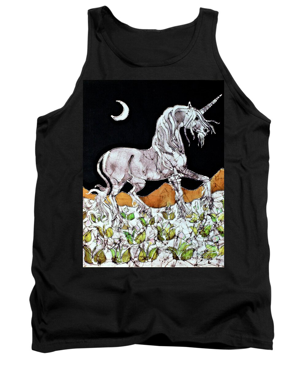 Horse Tank Top featuring the tapestry - textile Unicorn Over Flower Field by Carol Law Conklin