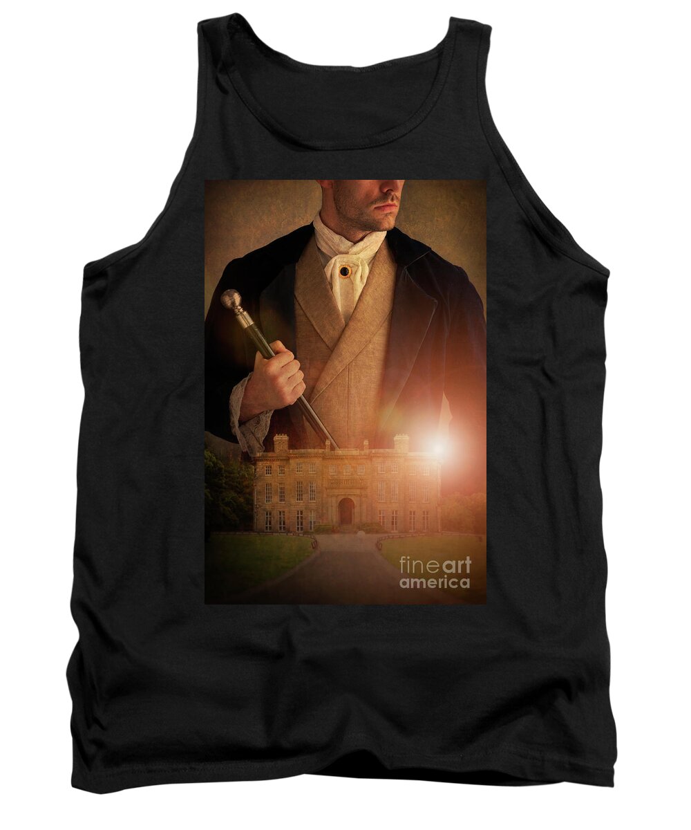 Victorian Tank Top featuring the photograph Victorian Man With A Historical Mansion House by Lee Avison