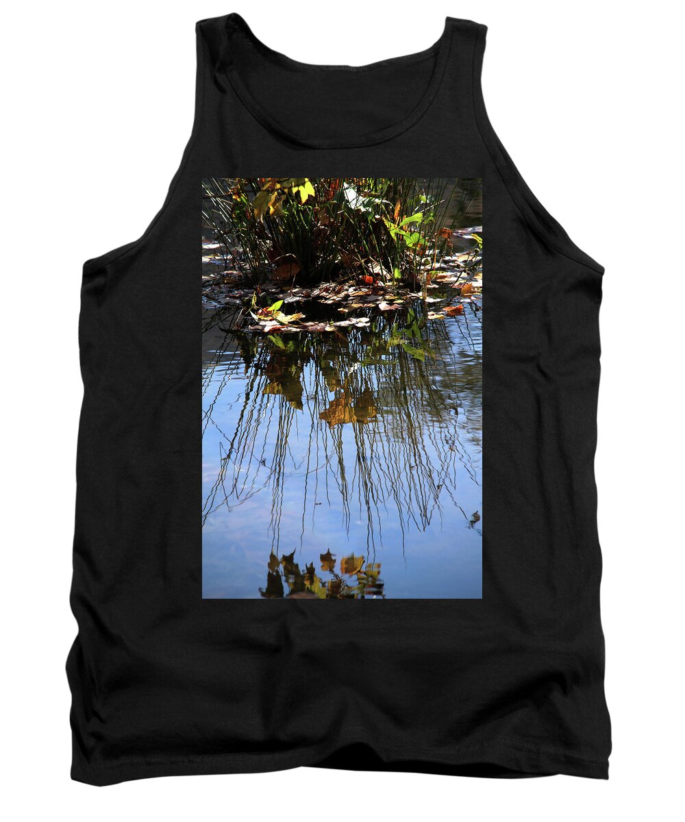 Autumn Tank Top featuring the photograph Water reflection of plant growing in a stream by Emanuel Tanjala