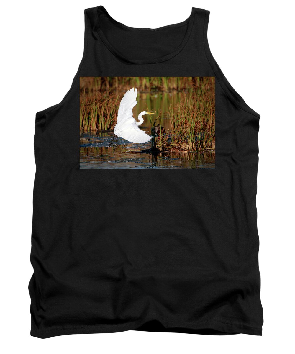 Egret Tank Top featuring the photograph Wetland Landing by Ray Congrove