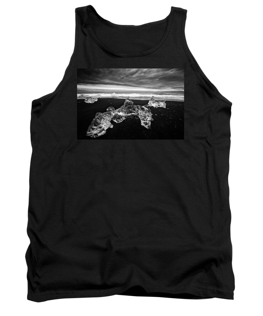 Iceland Tank Top featuring the photograph White ice black beach - fascinating Iceland by Matthias Hauser