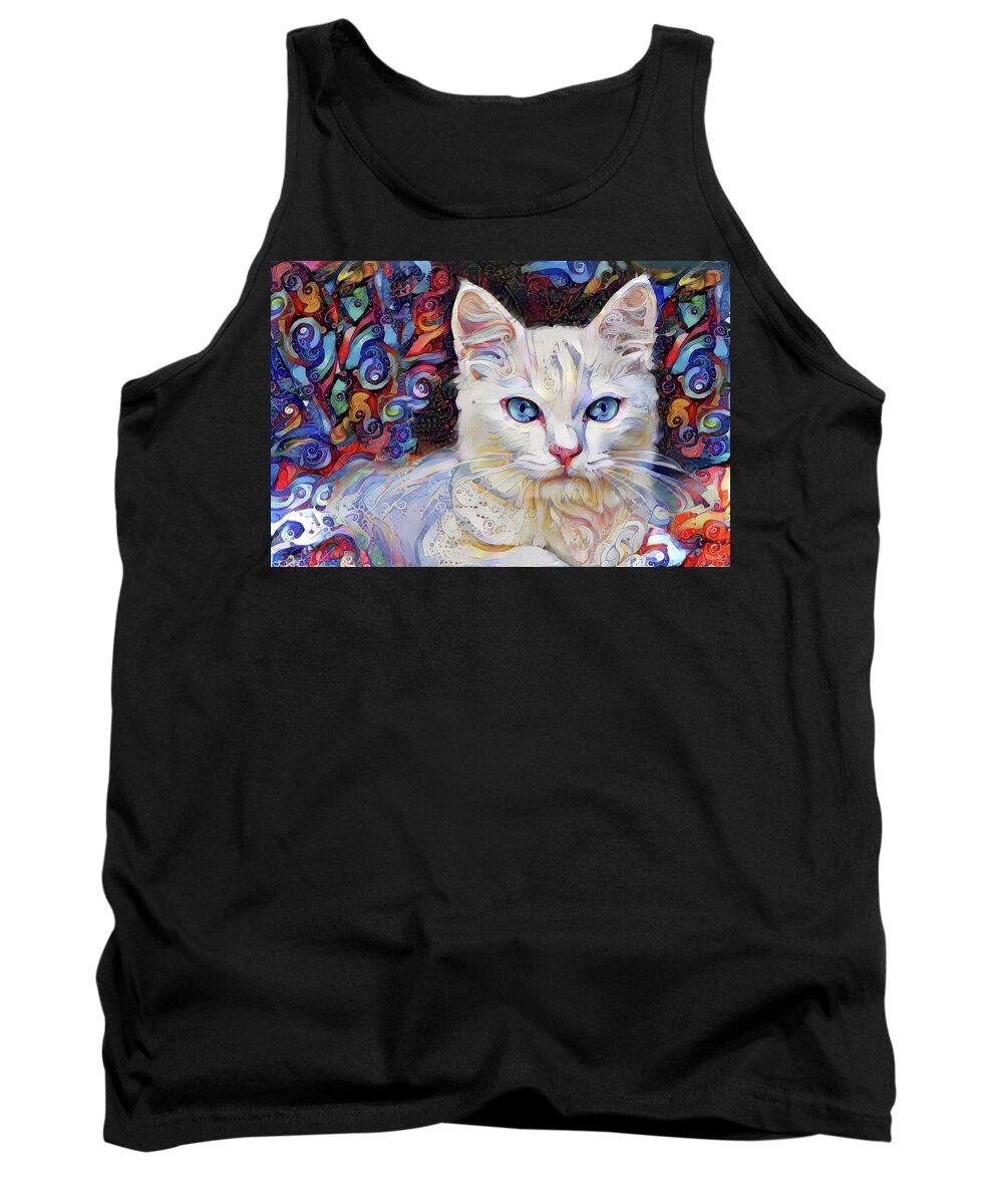 White Cat Tank Top featuring the digital art White Kitten with Blue Eyes by Peggy Collins